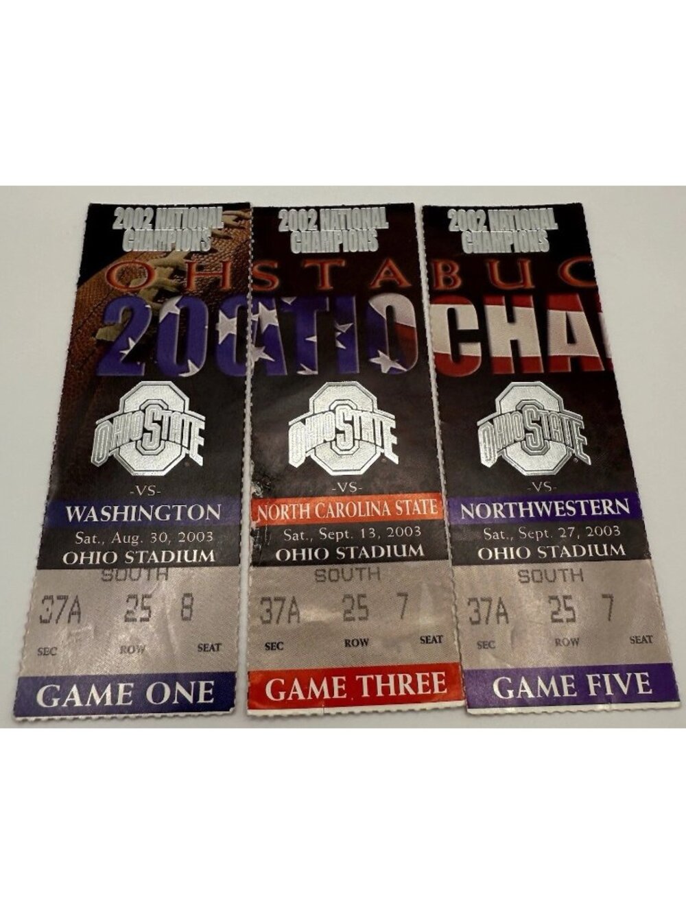 2003 Ohio State NCAA Football  Northwestern Washington N.C. State Ticket Stubbs